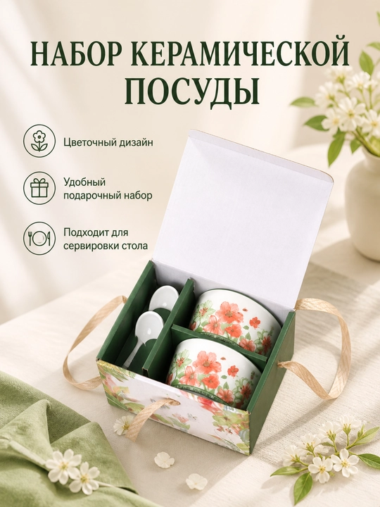 Набор мисок с цветочным узором - 