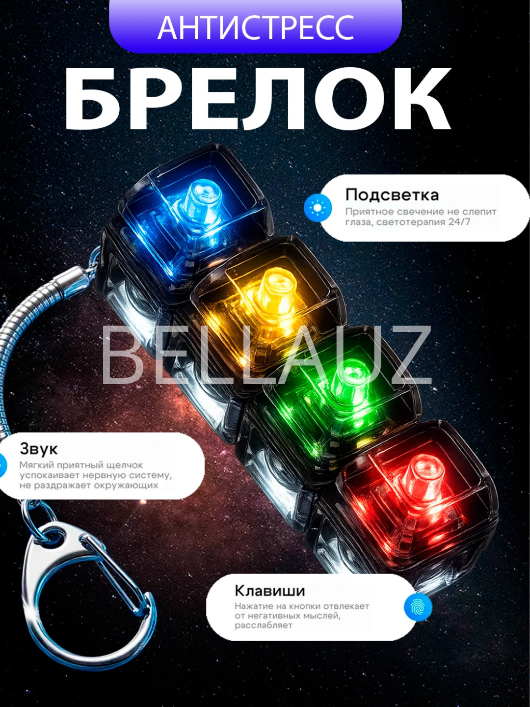 Светящаяся антистресс-клавиатура-брелок — гаджет для снятия стресса - 