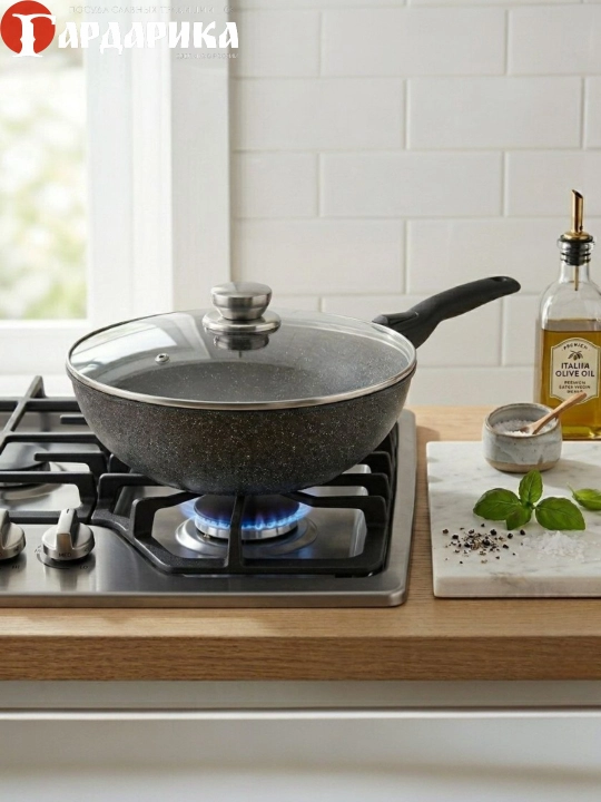 Wok Gardarika из России — гранитное антипригарное покрытие,объём: 3л, 4л