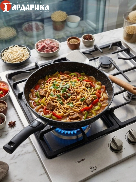 Wok Gardarika из России — гранитное антипригарное покрытие,объём: 3л, 4л
