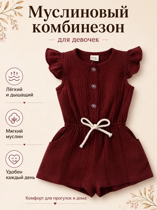 Муслиновый комбинезон для девочки, летний комбинезон с рюшами и карманами