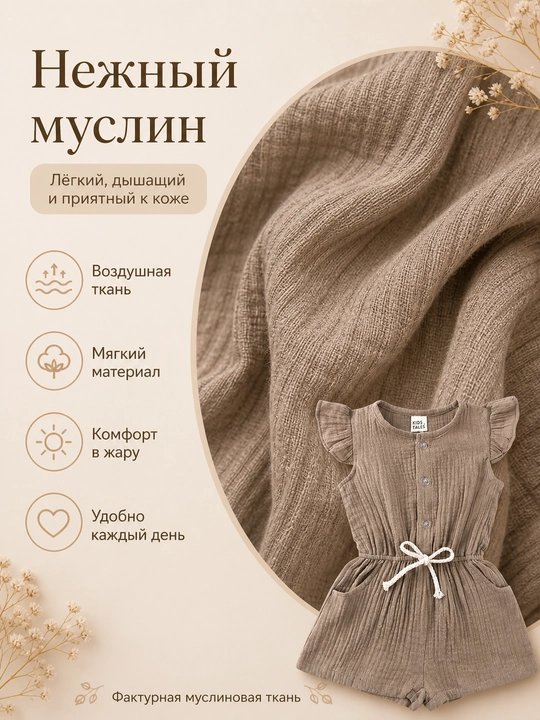 Муслиновый комбинезон для девочки, летний комбинезон с рюшами и карманами