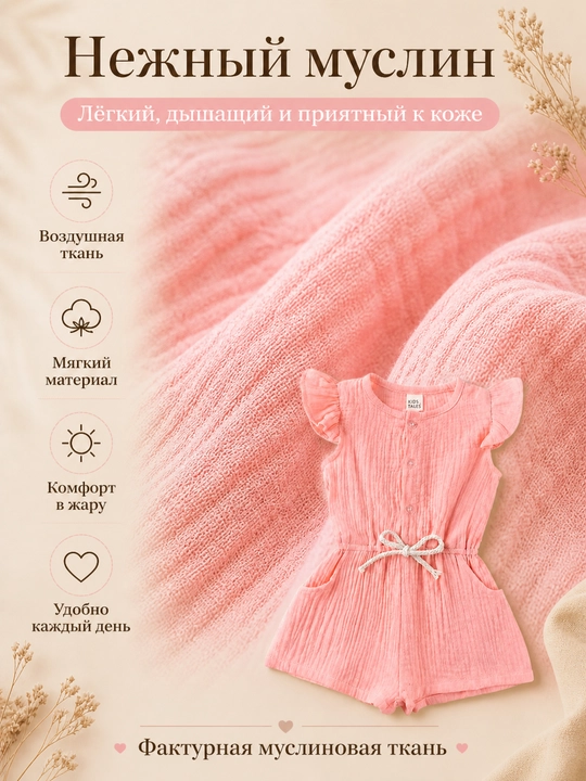 Муслиновый комбинезон для девочки, летний комбинезон с рюшами и карманами