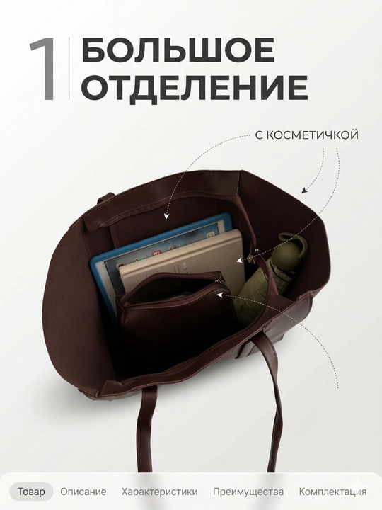 Сумка женская 2 в 1 с кошельком, тоут