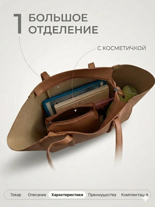 Сумка женская 2 в 1 с кошельком, тоут