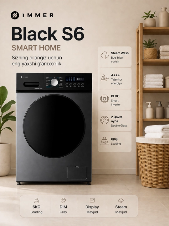 Стиральная машина Immer Black S6 Smart Home — современная модель премиального класса - 