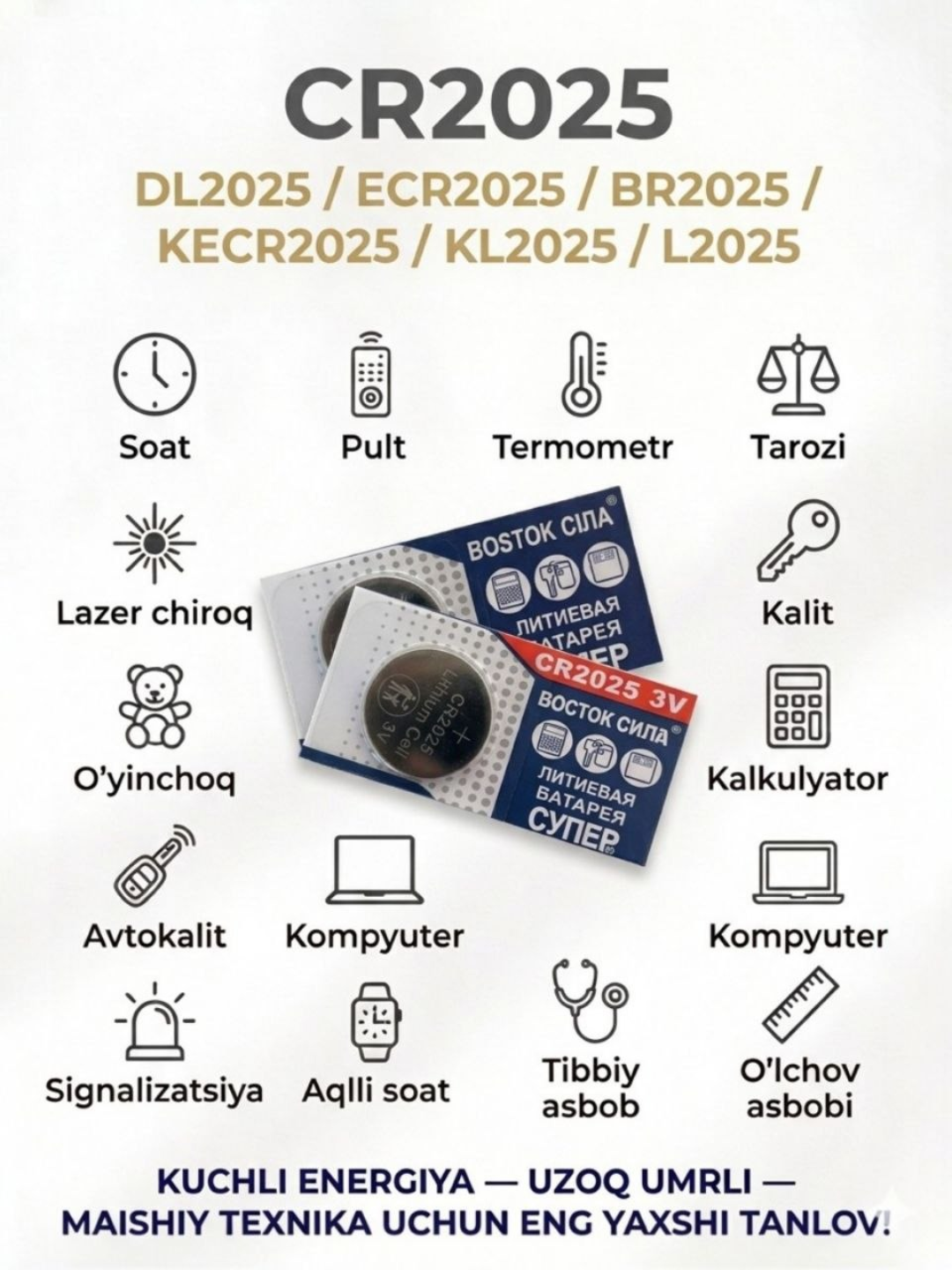 Батарейка литиевая таблетка CR2032, CR2025, CR2016, CR1632, CR1620, CR1220, 3V, 1 шт