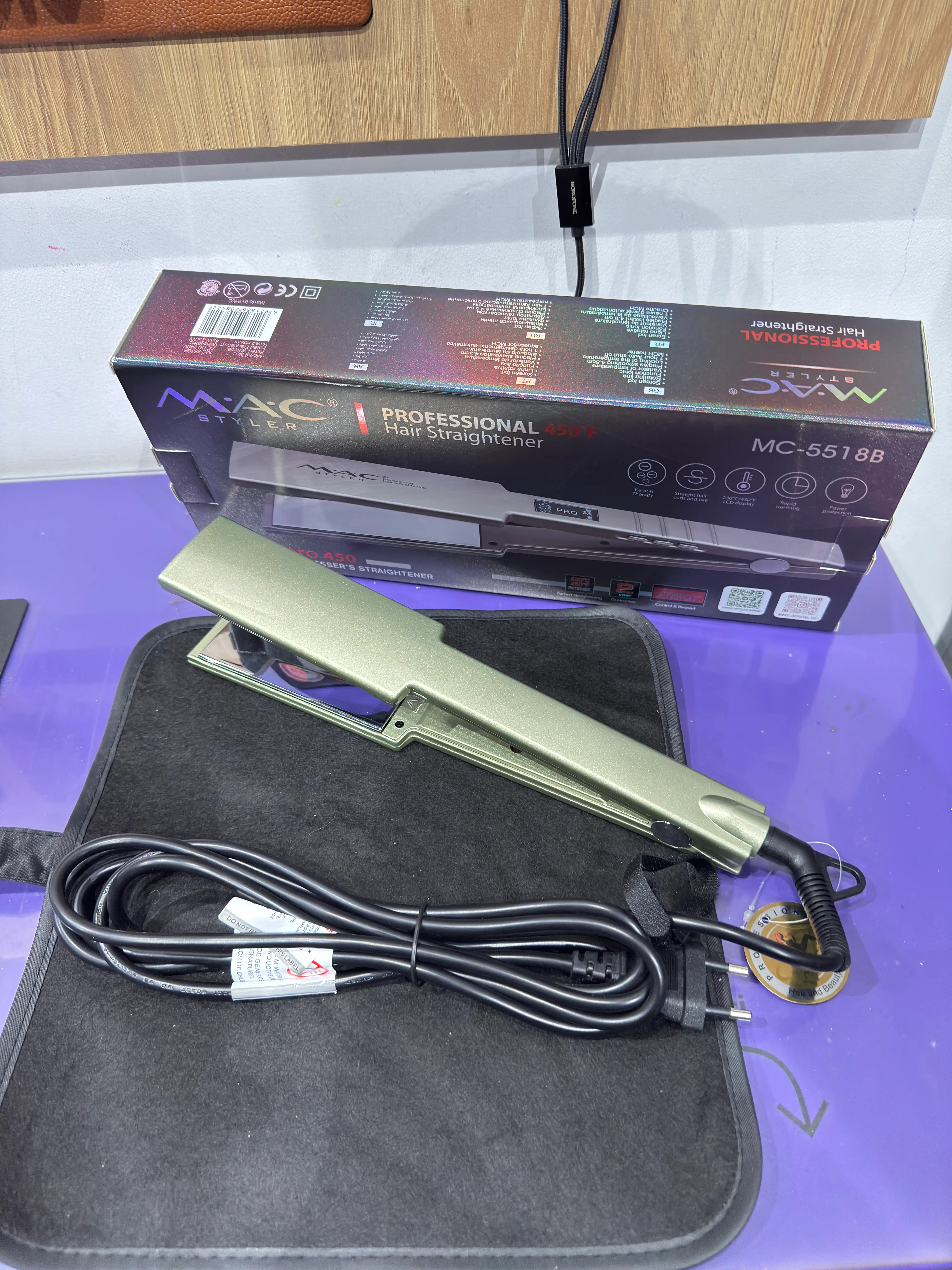 Выпрямитель для волос MAC Styler 5518, керамическое покрытие, быстро нагревается, 450°F