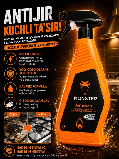 Антижир спрей MONSTER средство для кухни удаление жира очиститель плиты — TOZAUYA-MONSTE