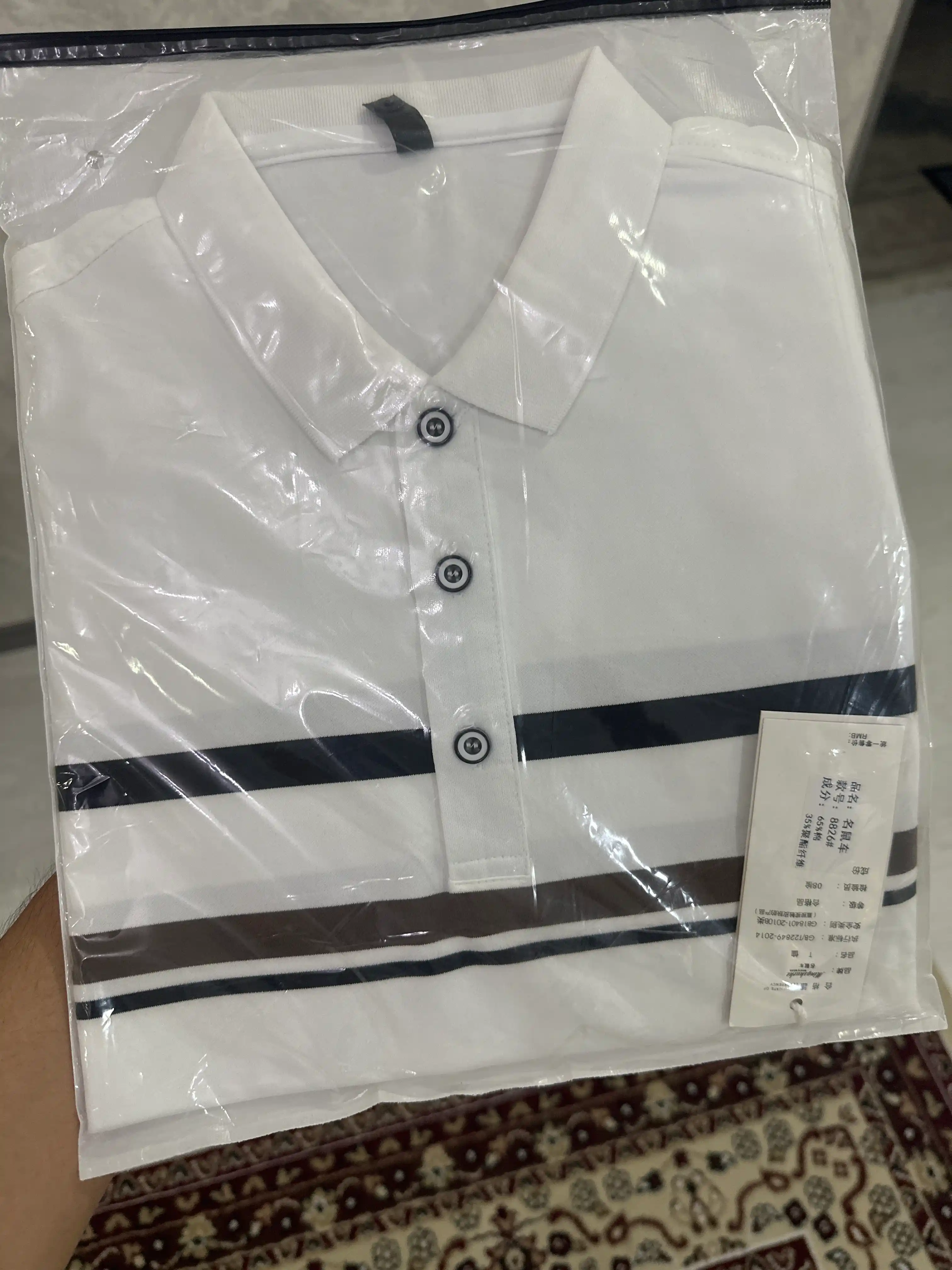 Erkaklar uchun chiziqli polo futbolka, paxtali, kundalik