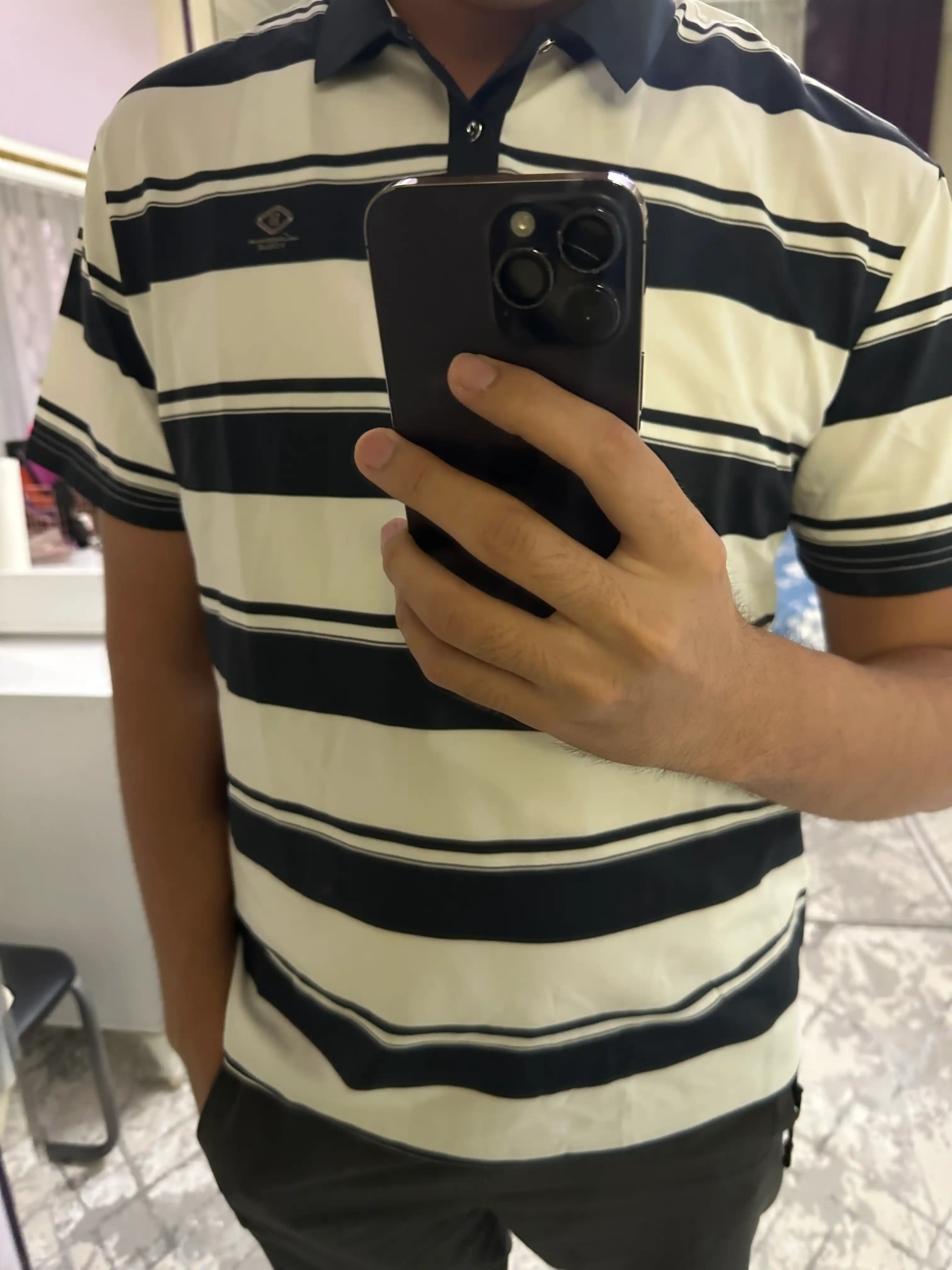 Erkaklar uchun chiziqli polo futbolka, paxtali, kundalik