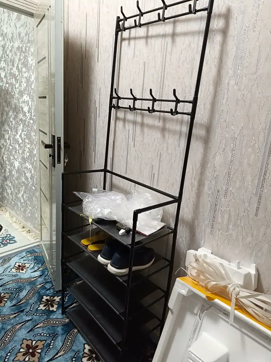 Вешалка напольная, для одежды, с 5 полками, для обуви, гардероб с обувницей, в прихожую