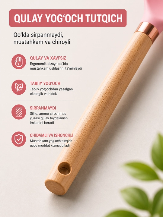 Silikon oshxona qoshiq yog‘och tutqich bilan