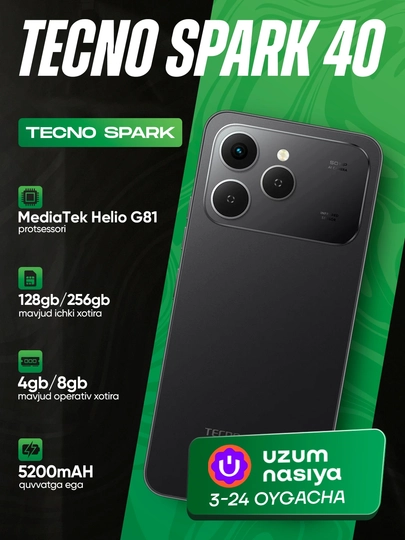 Смартфон Tecno Spark 40 4/128 Android 15,5200 мА*ч Black