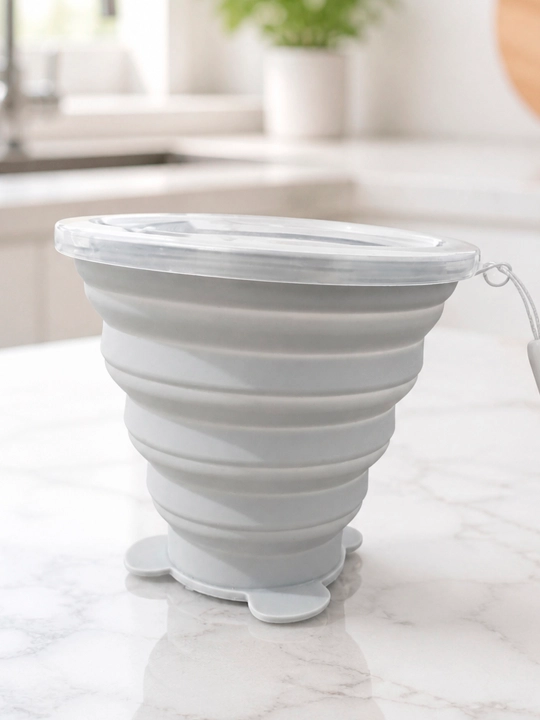 Bolalar uchun yig‘iluvchan silikon stakan, germetik qopqoq, 3 o‘lcham, 180–320 ml - 