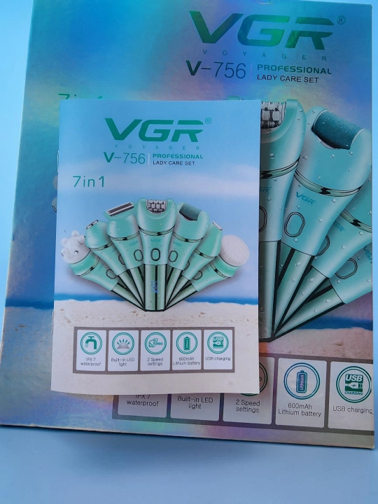 Professional epilyator modeli VGR V-756 simsiz, 7 si 1xil nasadka ayollar tanasi uchun