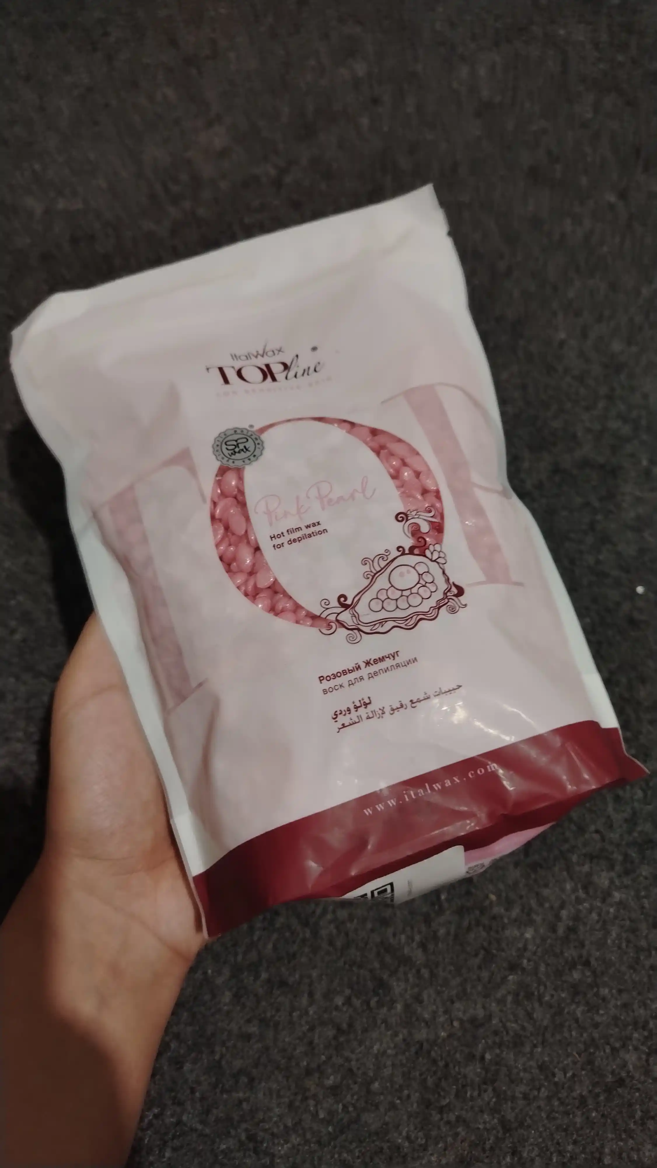 TopLine Pushti marvarid granulalaridagi plyonkali depilatsiya mumi, 750g