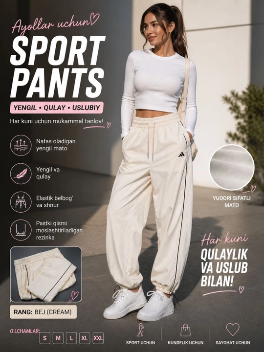 Ayollar shimlari, joggerlar, tortib bog‘lanadigan sport shimlari