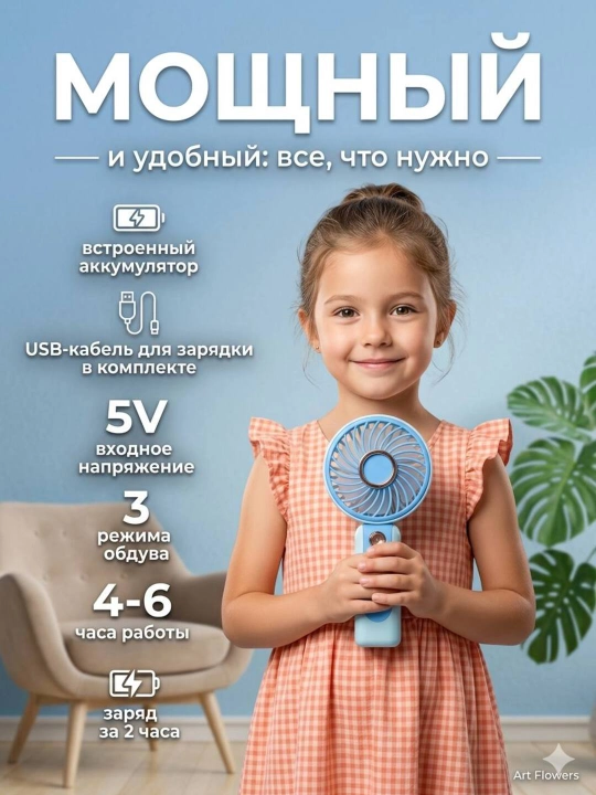 Universal mini qo‘l ventilyatori, stol ustiga qo'yadigan, USB kabelli, portativ, ixcham