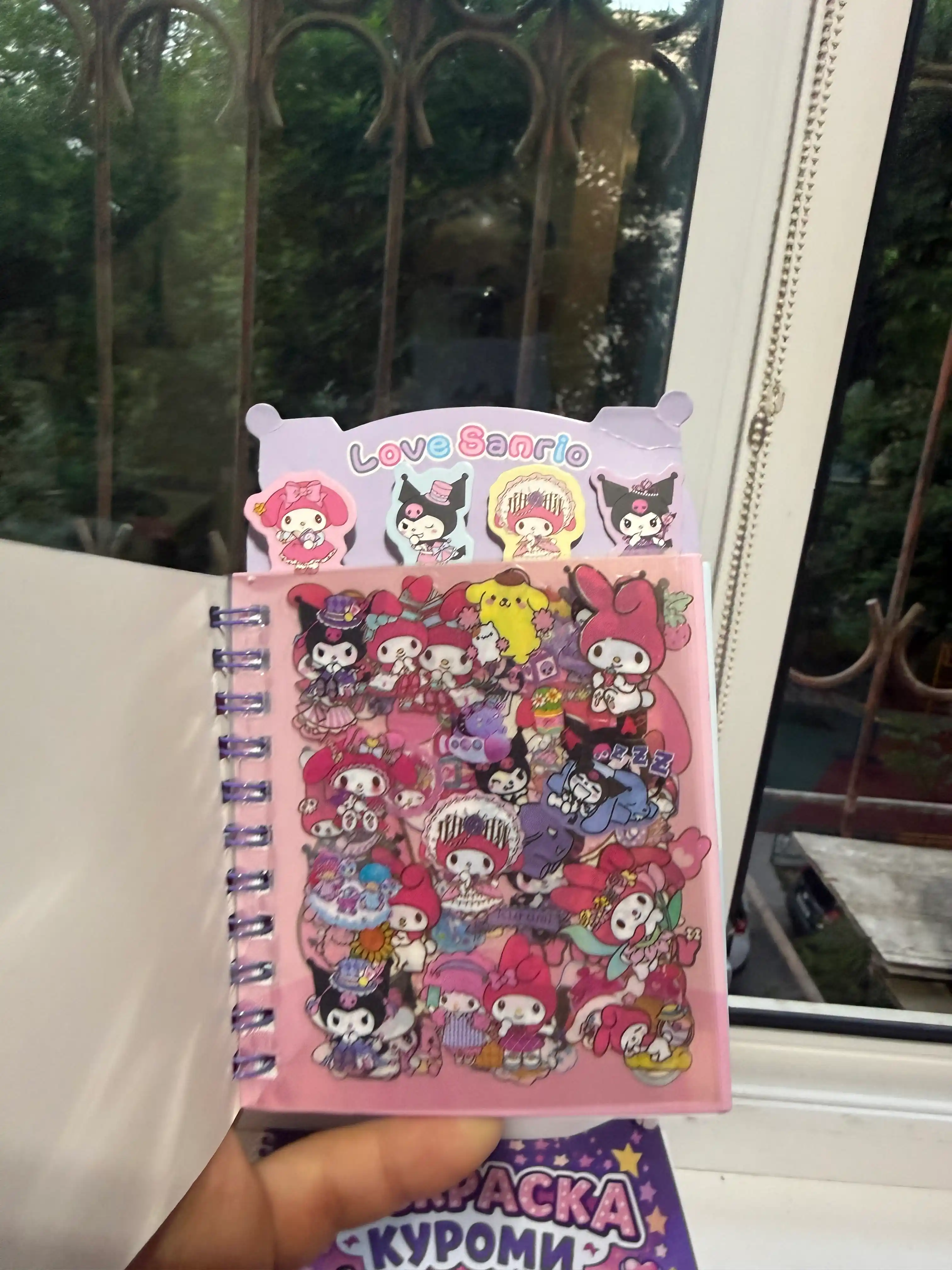 Bloknot stiker bilan Kuromi Sanrio, stiker kitobi, o'lchami 16 * 12 sm