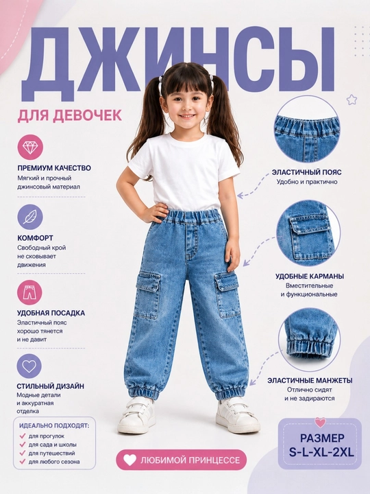 Qizlar uchun jinsi shim, zamonaviy, denimdan, bahorgi - 