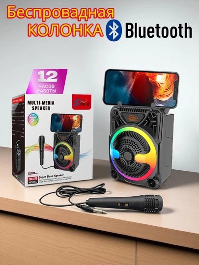 Портативная Bluetooth колонка, с 2 микрофонaми, для караоке