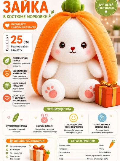 Мягкая игрушка-ночник с мелодией и «дышащим» животиком — 30 см — BEKTOY1-QUYON-ОРАНЖ