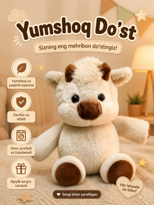 Yugurayotgan buzoq, buqa, yumshoq o'yinchoq - 