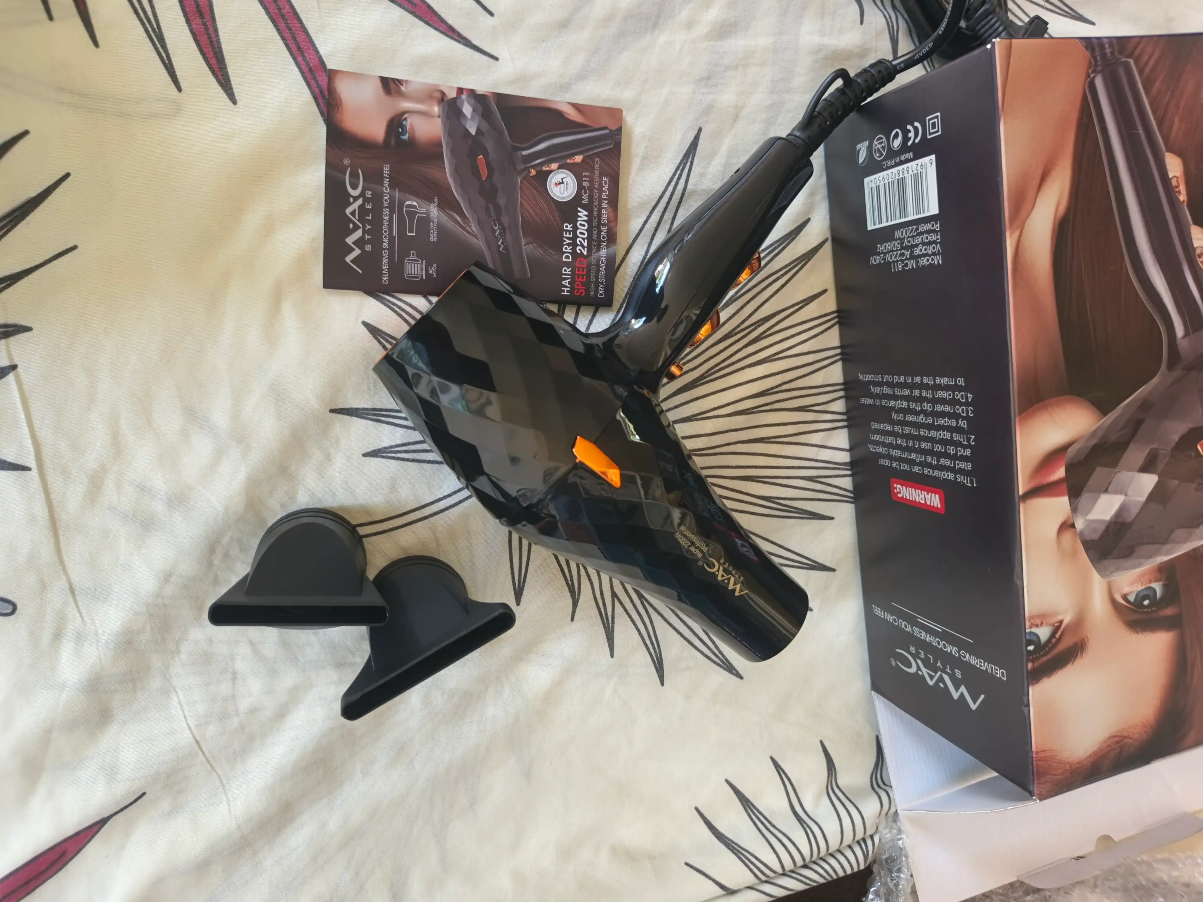 Фен для волос MAC Styler, профессиональный фен 2200W, 3 режима, 2 насадки