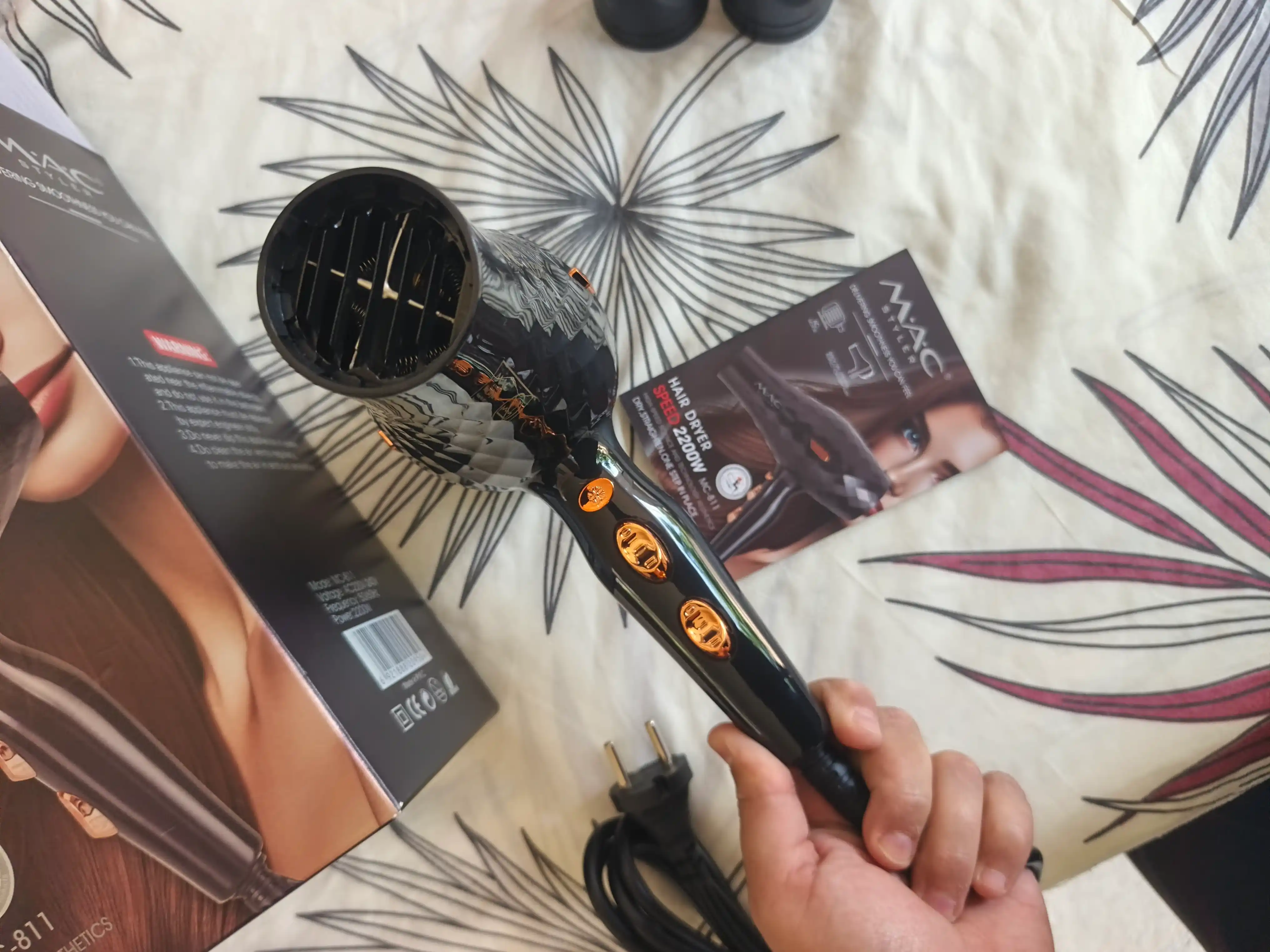 Фен для волос MAC Styler, профессиональный фен 2200W, 3 режима, 2 насадки