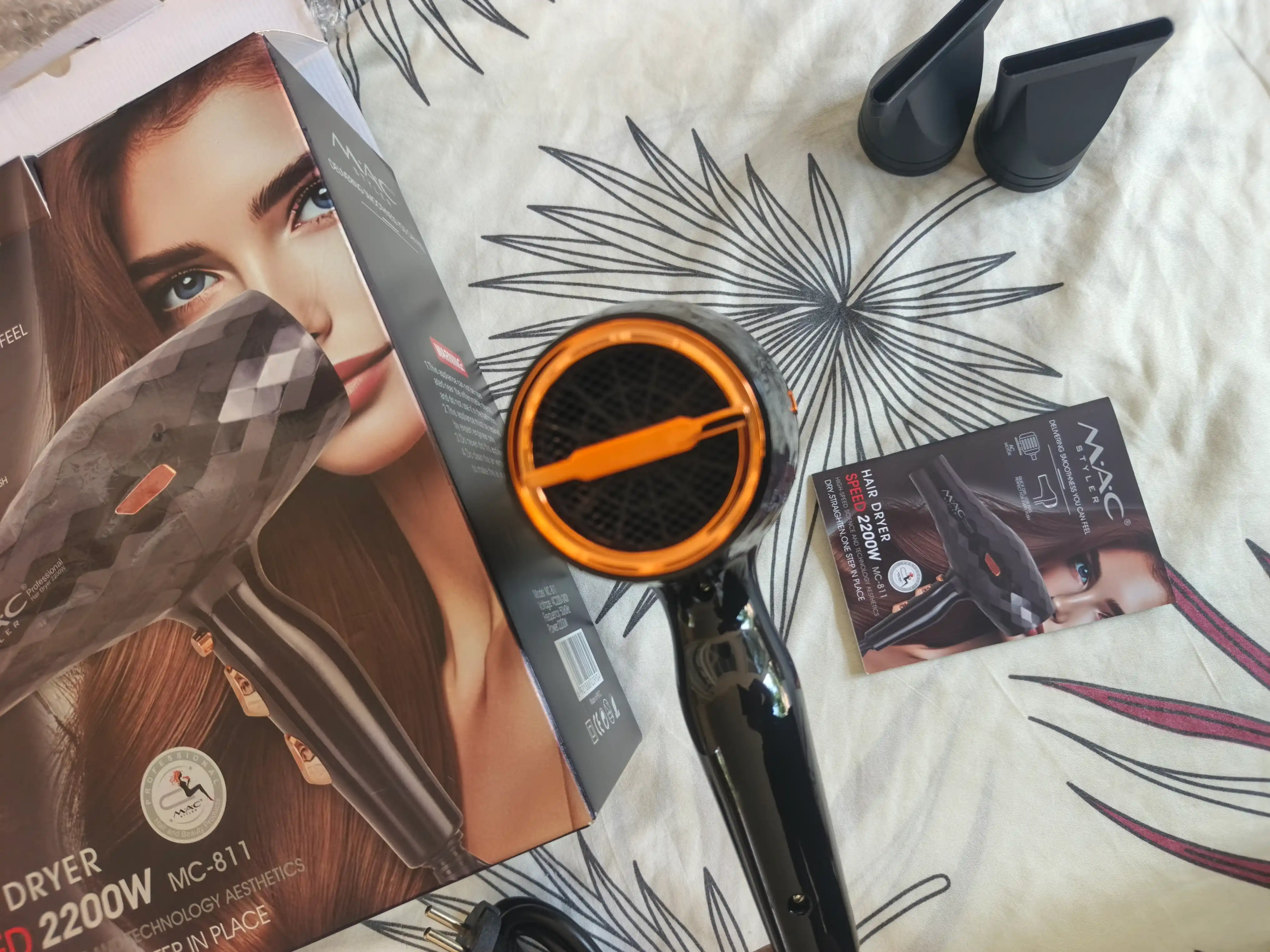 Фен для волос MAC Styler, профессиональный фен 2200W, 3 режима, 2 насадки