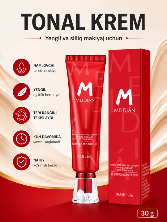 Qush uyasi va qizil jenshenli tonal krem, yengil tekstura, 30 g - 