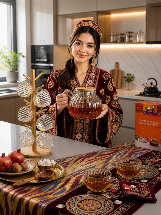 Choynak to‘plami 7 dona, shisha 800 ml, stakanlar va taglik bilan, premium sovg‘a