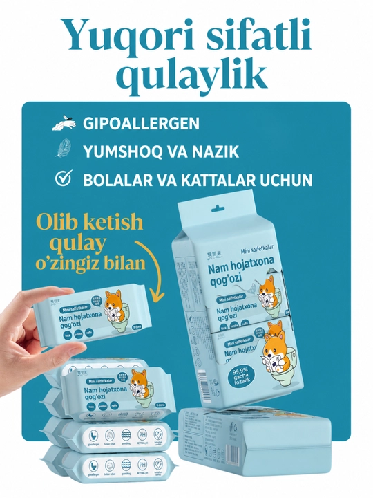 Tualet qog'ozi-nam salfetka, 8 ta paket