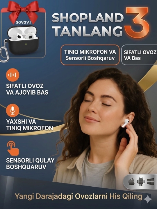 Pods 3 hoco simsiz quloqchinlari, iOS va Android uchun sovg‘a g‘ilofi