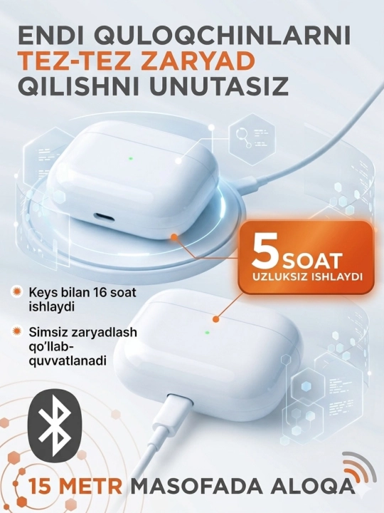 Pods 3 hoco simsiz quloqchinlari, iOS va Android uchun sovg‘a g‘ilofi