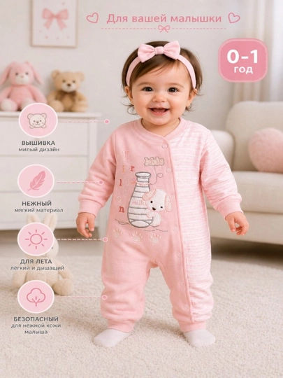 Мягкий baby комбинезон – весна/лето, 0–6 месяцев, удобный и эластичный (набор 2 шт.)