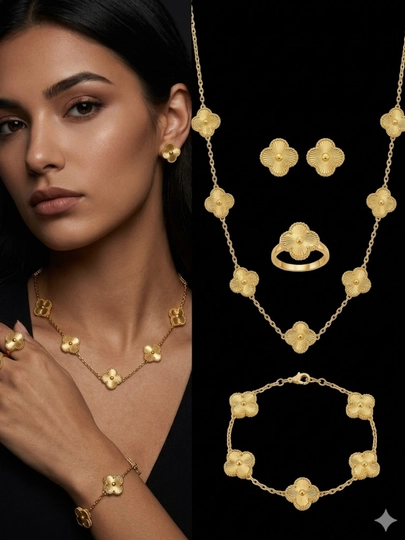 Набор украшений VAN CLEEF: кольцо, серьги, цепочка и браслет