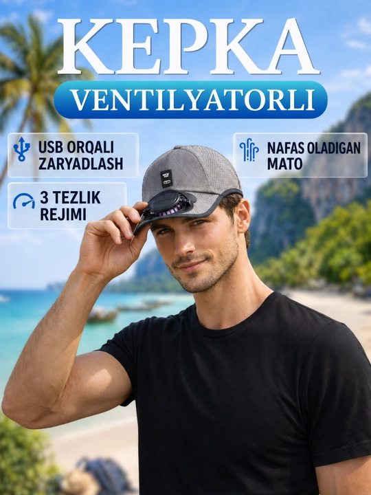 Ventilyatorli beysbol kepkasi. Ventilyatorli kepka. Erkaklar va ayollar uchun - 