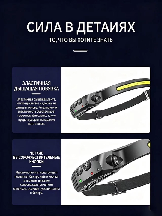 Многофункциональный USB-фонарь на голову с сенсором, для рыбалки и отдыха