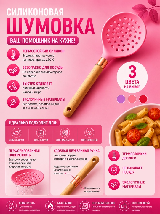 Силиконовая шумовка для кухни с отверстиями - 