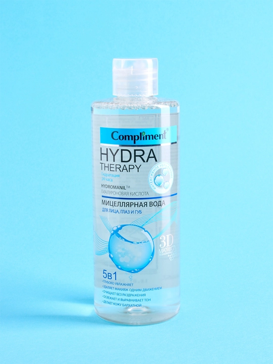 Yuz, ko'z va lablar uchun mitselyar suv Compliment Hydra Therapy, 5 tasi 1 da, 400 ml
