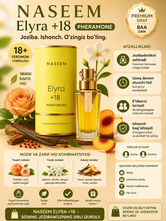 Naseem 15ml  Alkogolsiz Arab Parfyum  Ayollar va erkaklar uchun  Pheramone  4 xil hid - 
