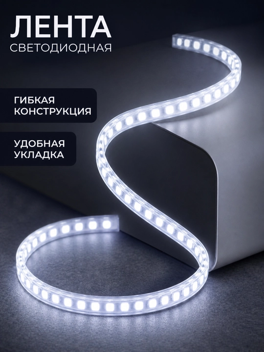 LED лента 220В SMD2835 120D IP65 влагозащищенная резка 10см 3000K 4000K 6500K с вилкой