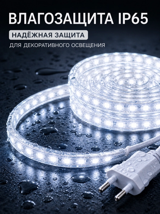 LED лента 220В SMD2835 120D IP65 влагозащищенная резка 10см 3000K 4000K 6500K с вилкой