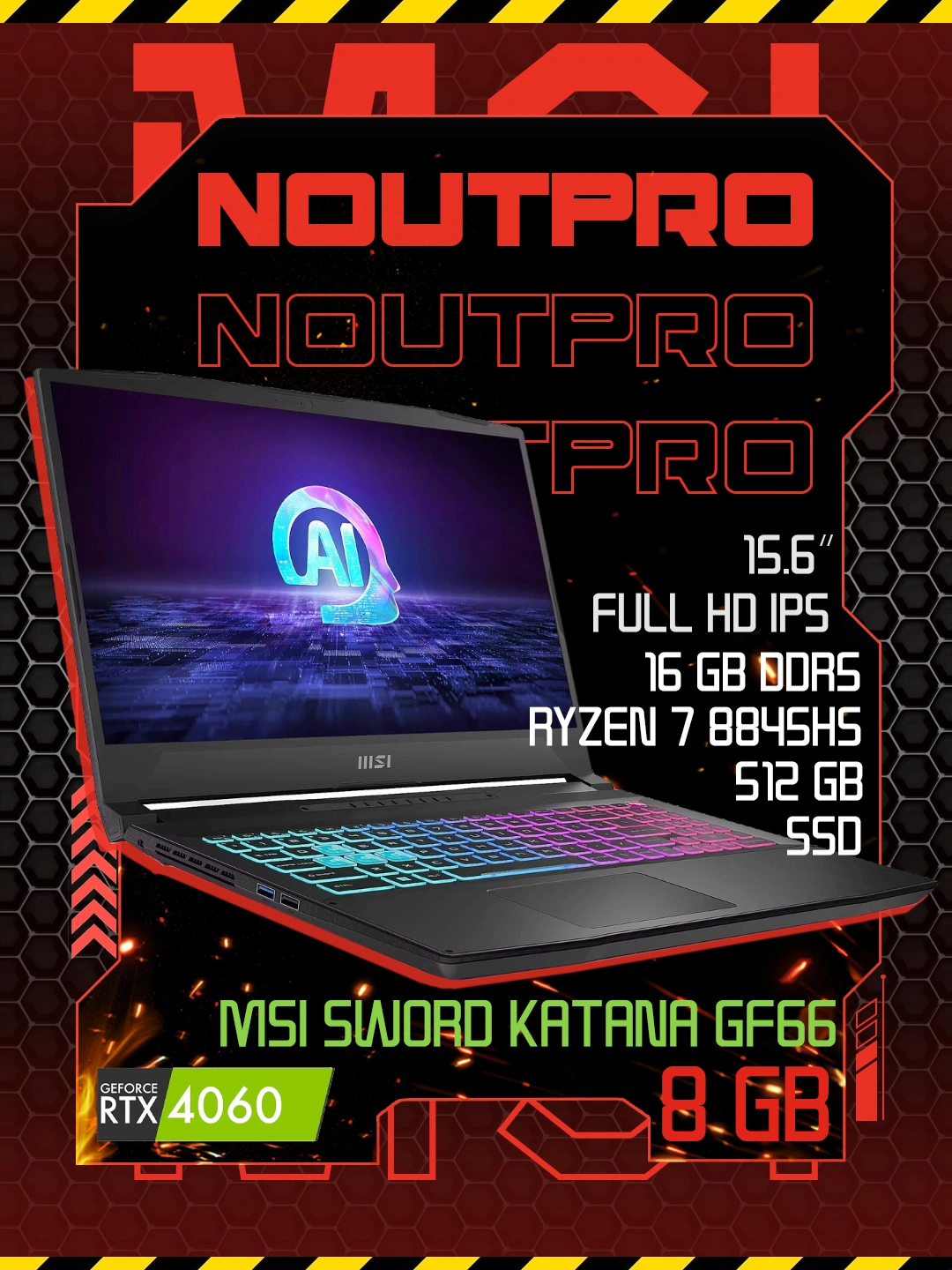 Ноутбук MSI SWORD KATANA GF66 Ryzen 7 8845HS DDR5 16/512SSD RTX 4060 8GB 15.6FHD Ips 144HZ за 12499990 сум со скидкой 43%. Uzum Market