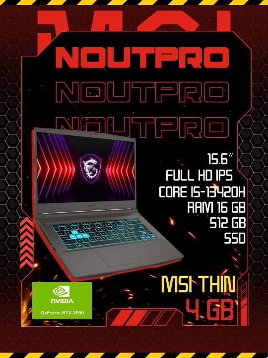 Ноутбук MSI THIN Intel core i5-13420H RAM 16GB SSD 512 GB RTX 2050 - 
