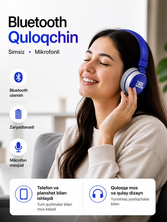 JBL 881A simsiz Bluetooth quloqchin, mikrofonli, bukiladigan dizayn