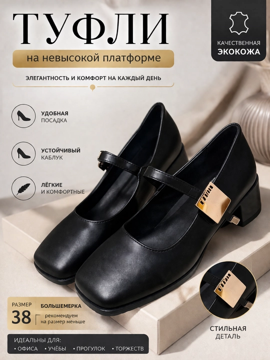 Platforma ustidagi ayollar poyabzali qora rangda, kundalik foydalanish uchun qulay va klassik - 