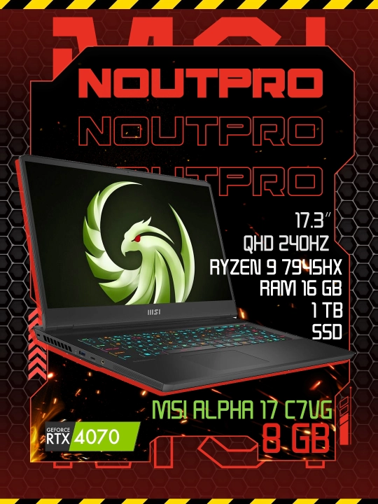 Ноутбук MSI Alpha 17 Ryzen™ 9 7945HX RAM 16 GB DDR5 SSD 1 TB RTX 4070 8 GB 17.3″ QHD 240Hz - 